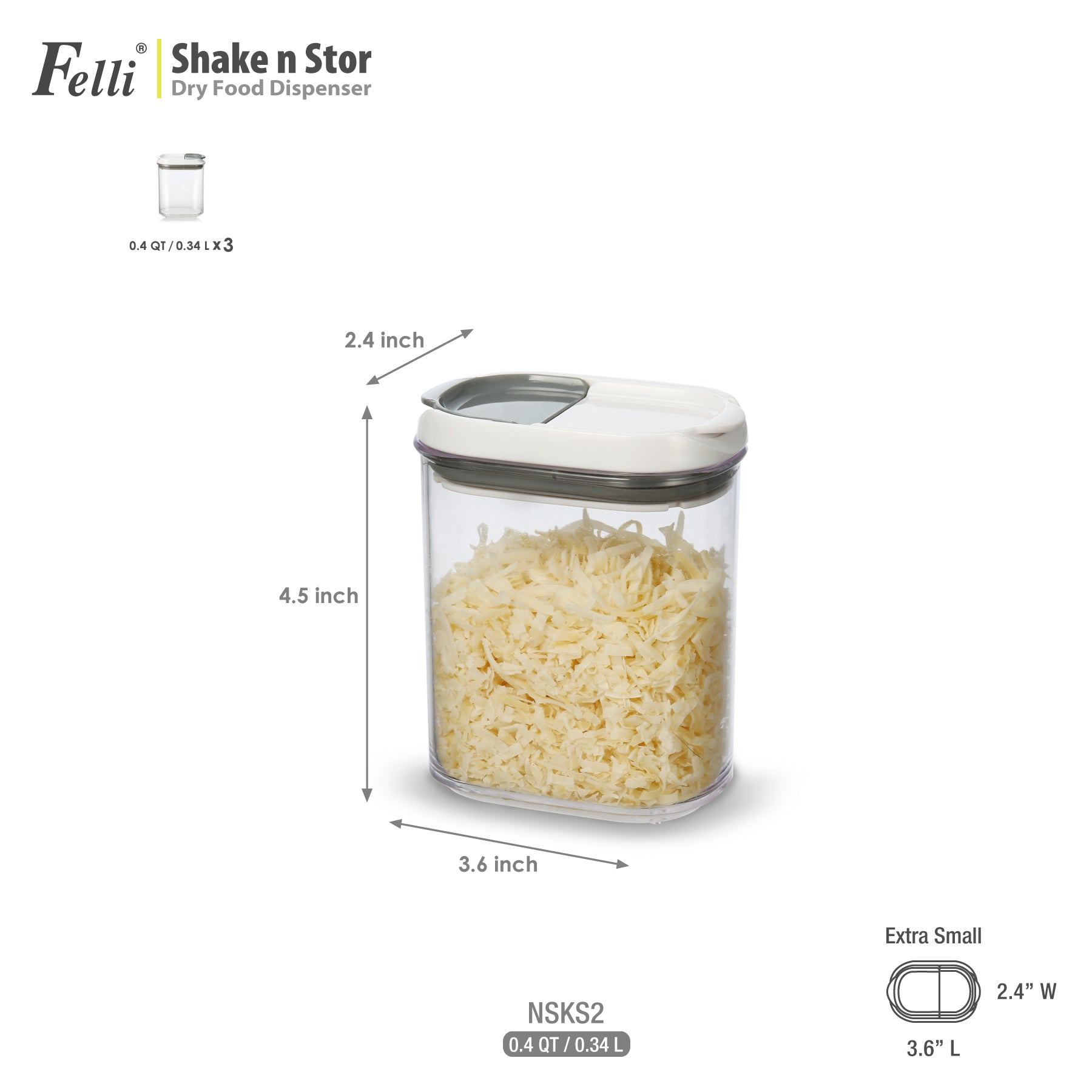 Shake N Stor Mini-S 0.4QT/0.4L 3pk Set - Felli Official